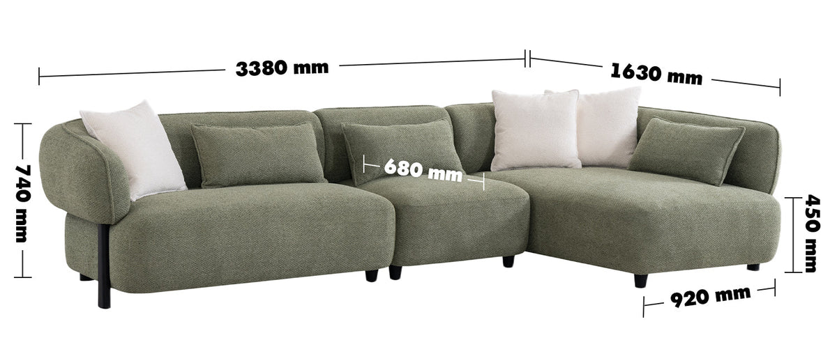 Modern Mixed Weave Fabric L Shape Sectional Sofa PLUSH 3+L Size Chart
