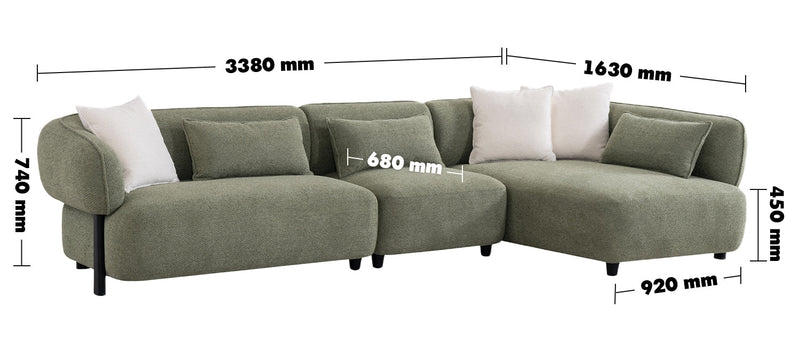 Modern Mixed Weave Fabric L Shape Sectional Sofa PLUSH 3+L Size Chart