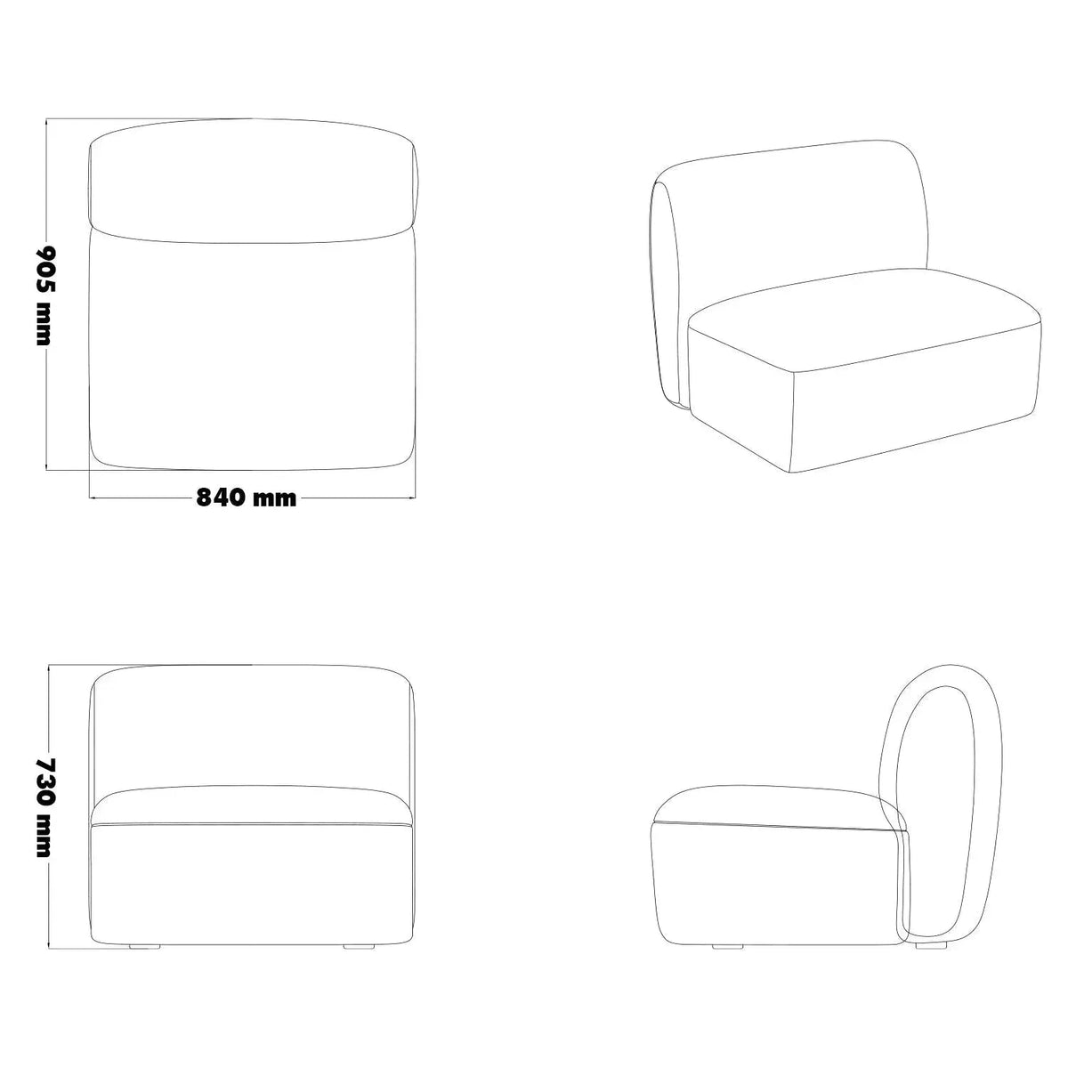 Modern mixed weave fabric modular armless 1 seater sofa petals size charts.