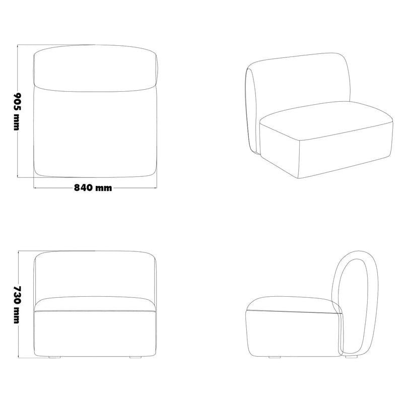 Modern mixed weave fabric modular armless 1 seater sofa petals size charts.