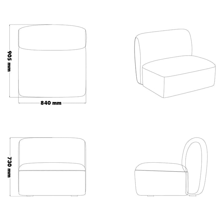 Modern mixed weave fabric modular armless 1 seater sofa petals size charts.