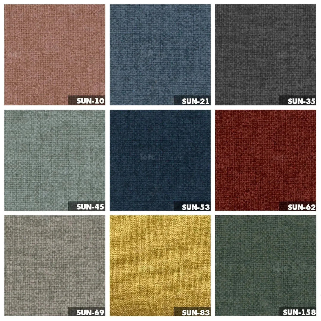 Modern mixed weave fabric modular armless 2 seater sofa petals color swatches.