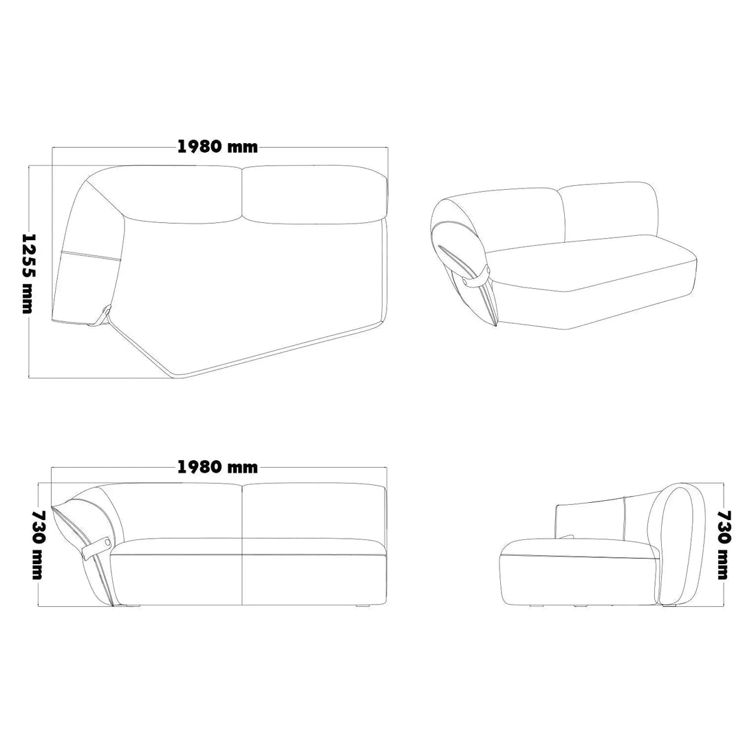 Modern mixed weave fabric modular chaise sofa petals size charts.