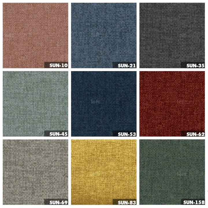 Modern mixed weave fabric modular corner 2 seater sofa petals color swatches.