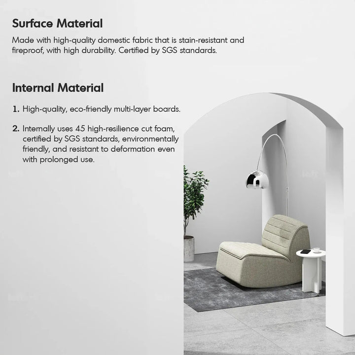 Modern mixed weave fabric rocking 1 seater sofa hobbyhorse in panoramic view.