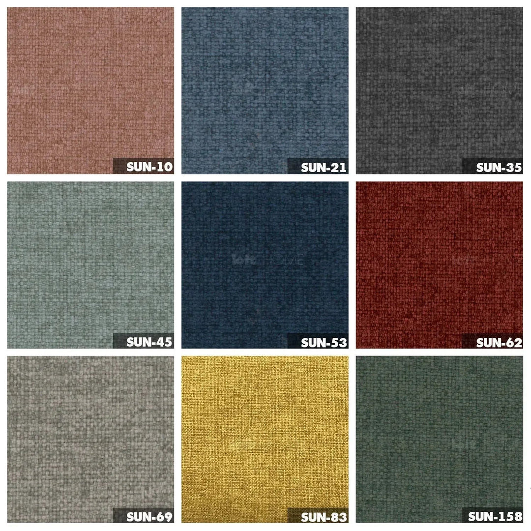 Modern mixed weave fabric rocking 1 seater sofa hobbyhorse color swatches.