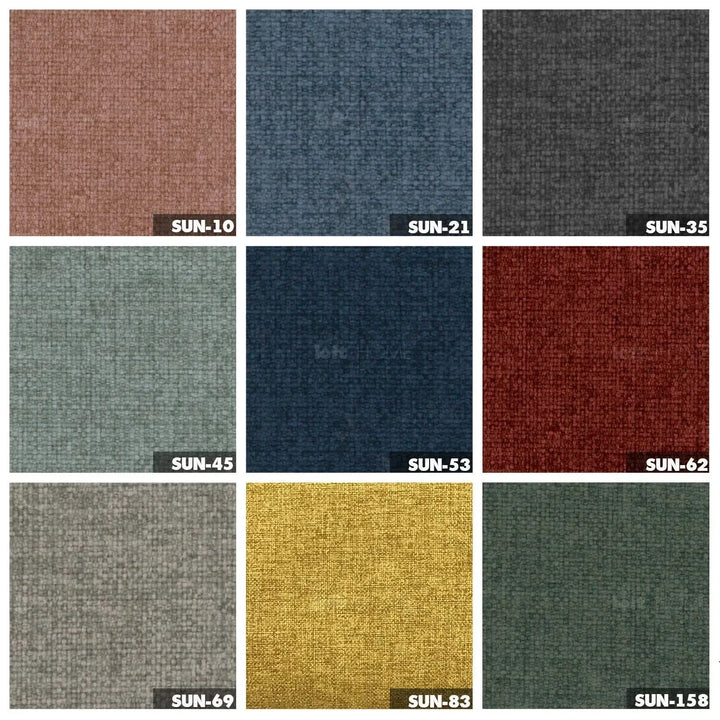 Modern mixed weave fabric rocking 1 seater sofa hobbyhorse color swatches.