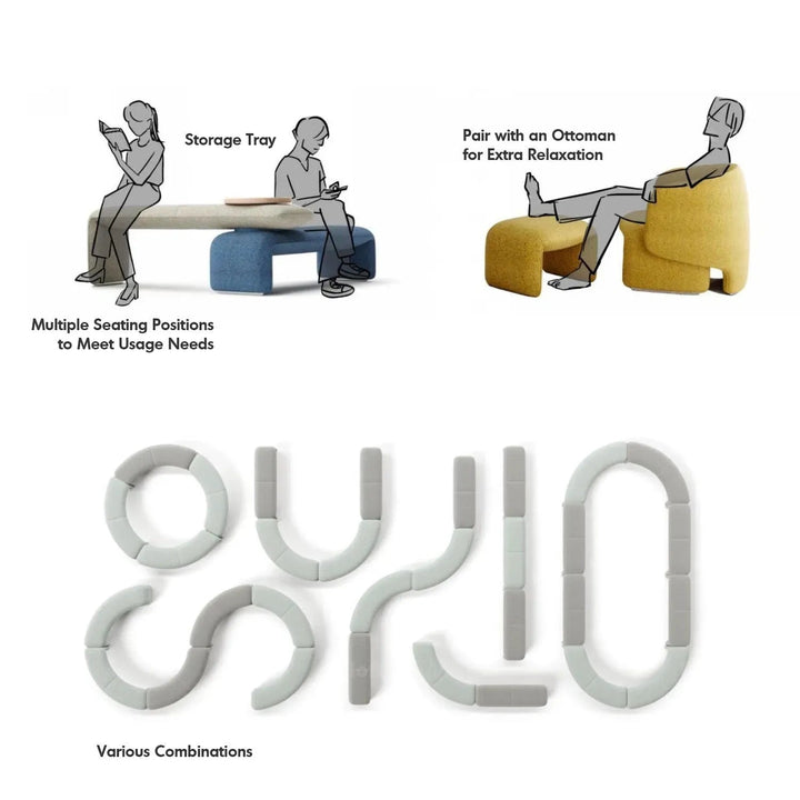 Minimalist Mixed Weave Fabric Ottoman ELEPHANT