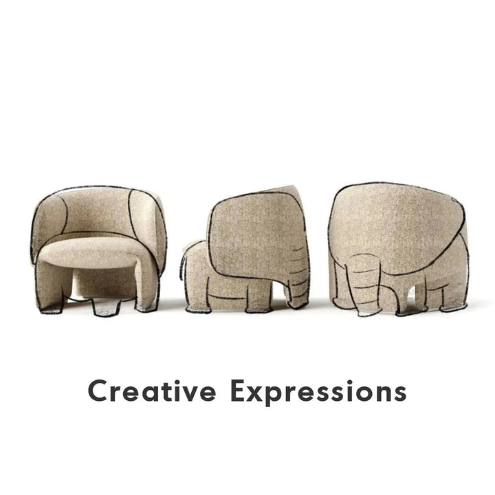 Minimalist mixed weave fabric ottoman elephant in details.