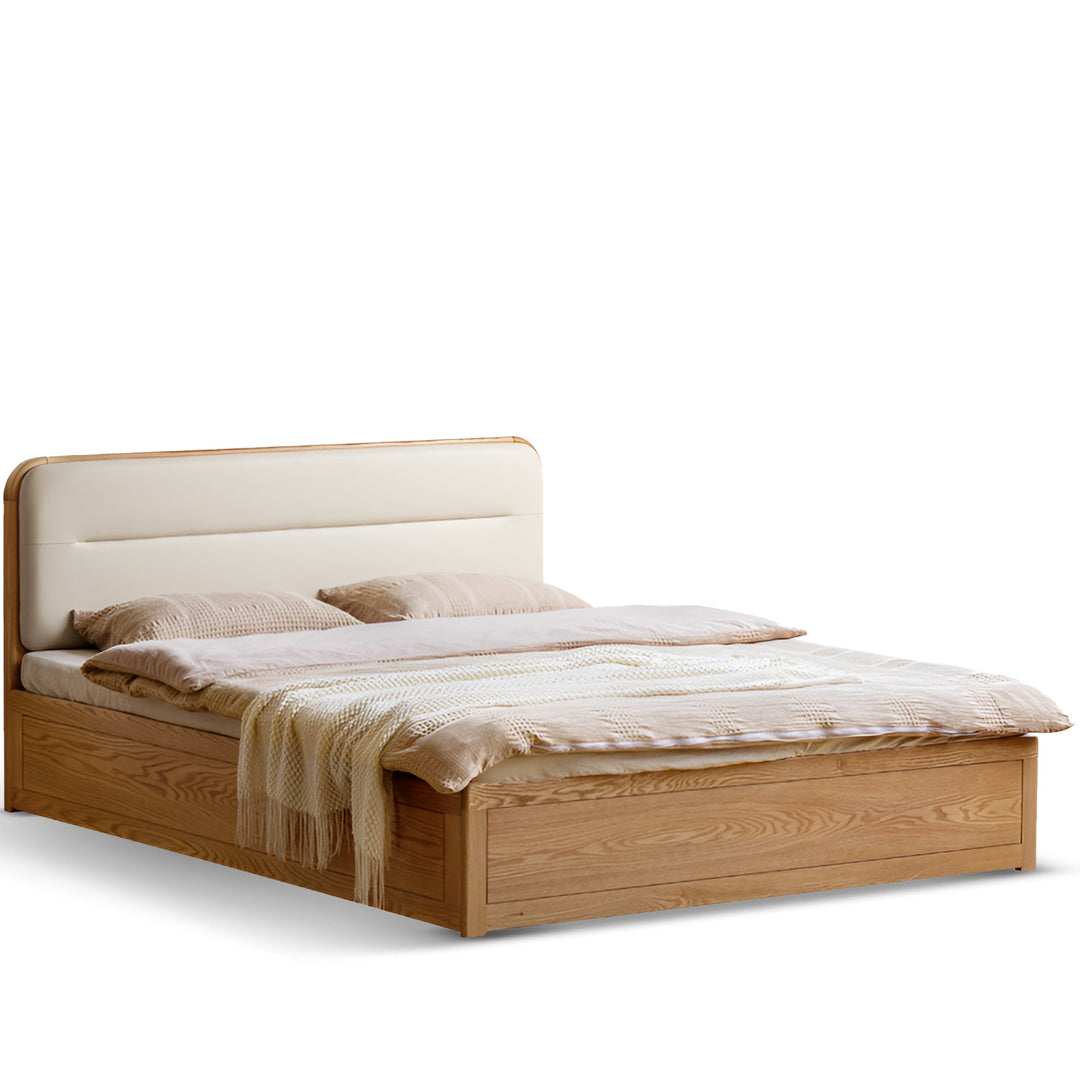 Minimalist Oak Wood Microfiber Leather Storage Bed LUNA