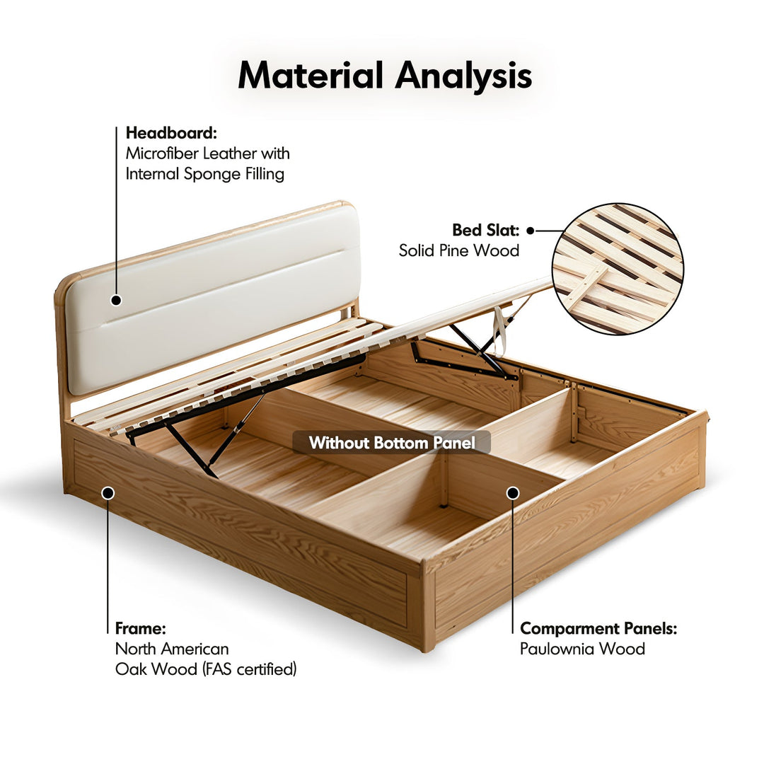 Minimalist Oak Wood Microfiber Leather Storage Bed LUNA