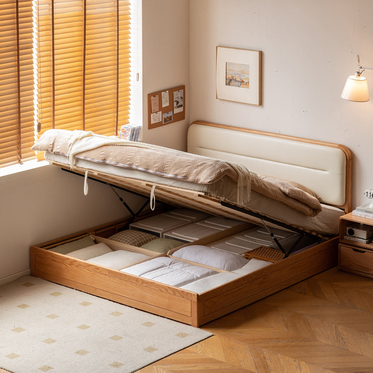 Scandinavian Oak Wood Microfiber Leather Storage Bed LUNA Good to Know Preview-1