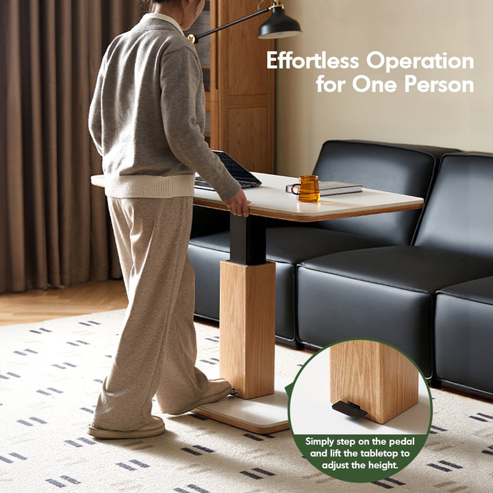 Minimalist Oak Wood Sintered Stone Height Adjustable Coffee Table LINO