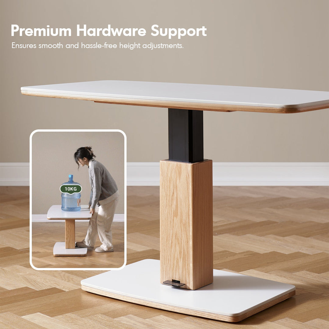 Minimalist Oak Wood Sintered Stone Height Adjustable Coffee Table LINO