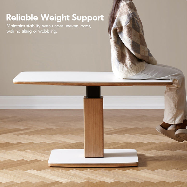 Minimalist Oak Wood Sintered Stone Height Adjustable Coffee Table LINO
