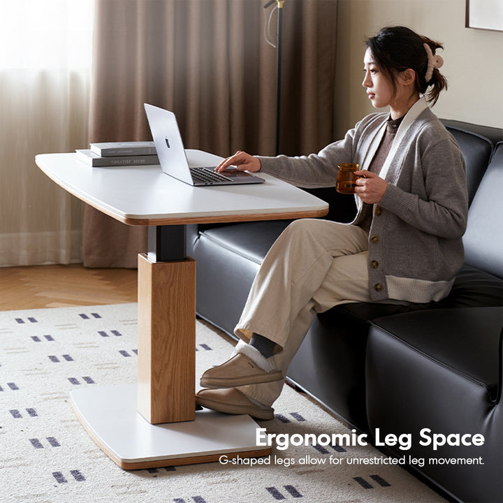 Minimalist Oak Wood Sintered Stone Height Adjustable Coffee Table LINO