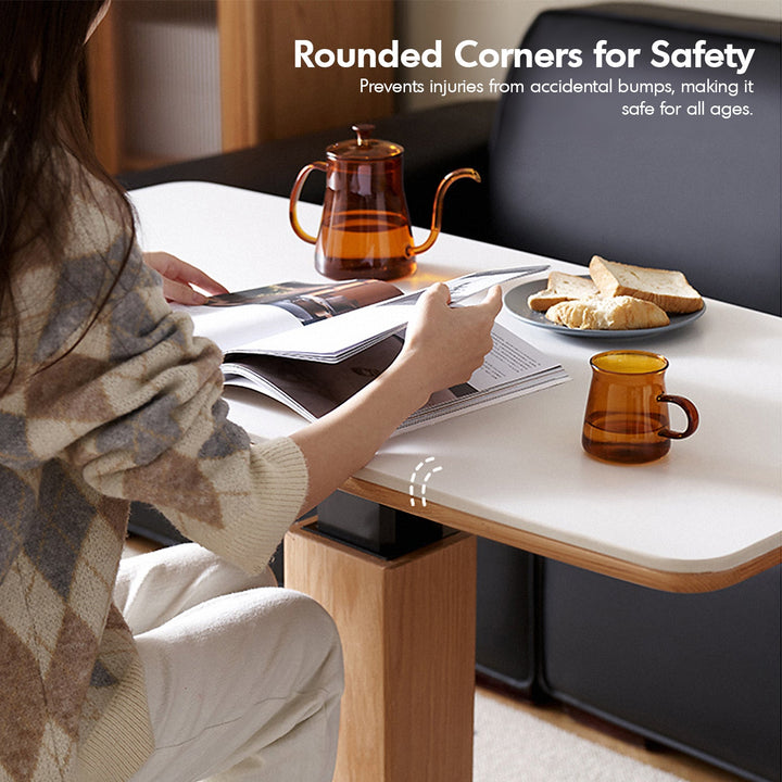 Minimalist Oak Wood Sintered Stone Height Adjustable Coffee Table LINO