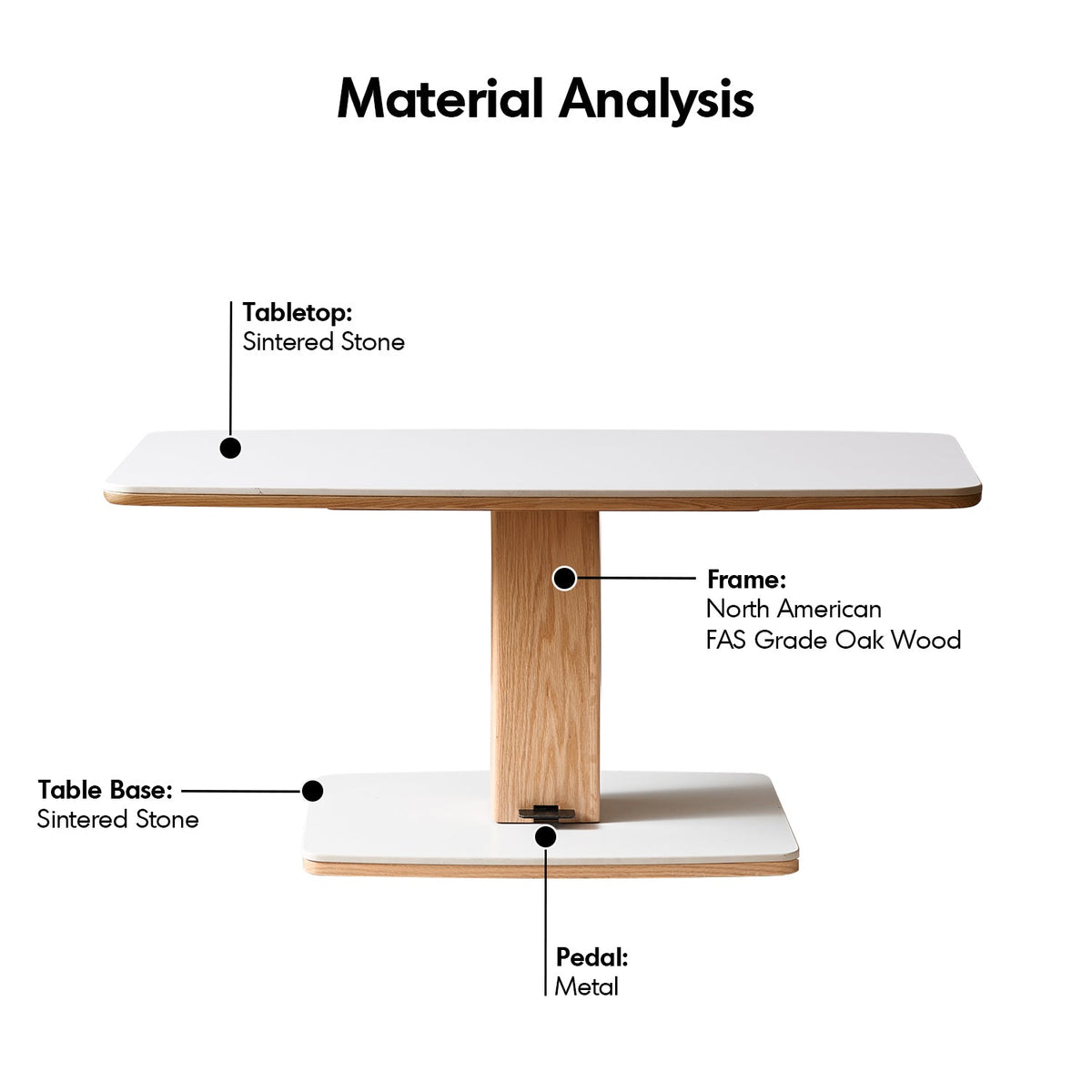 Minimalist oak wood sintered stone height adjustable coffee table lino detail 3.