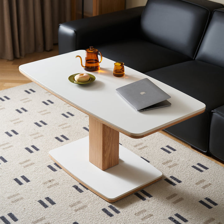 Minimalist Oak Wood Sintered Stone Height Adjustable Coffee Table LINO
