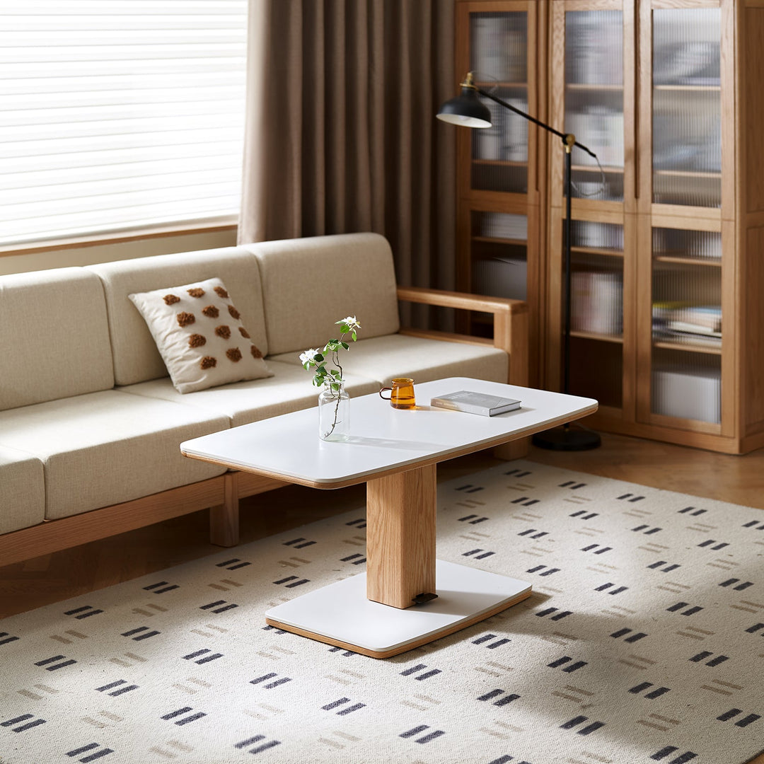 Minimalist Oak Wood Sintered Stone Height Adjustable Coffee Table LINO