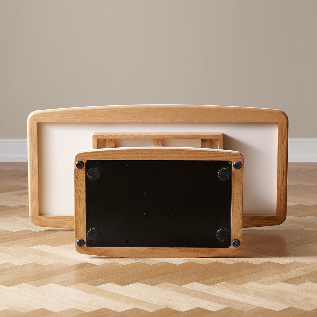 Minimalist Oak Wood Sintered Stone Height Adjustable Coffee Table LINO