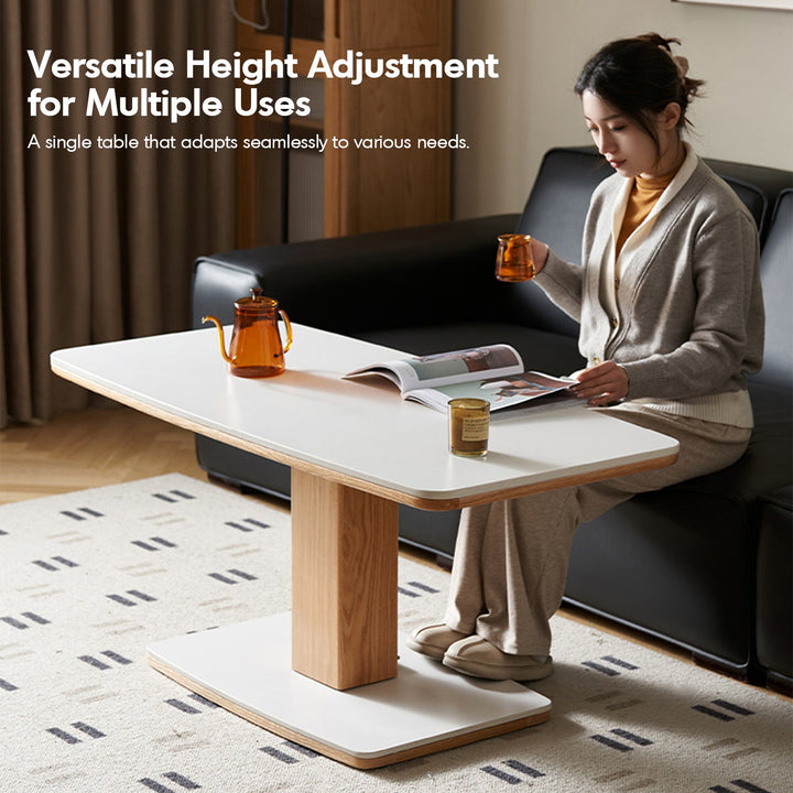 Minimalist Oak Wood Sintered Stone Height Adjustable Coffee Table LINO