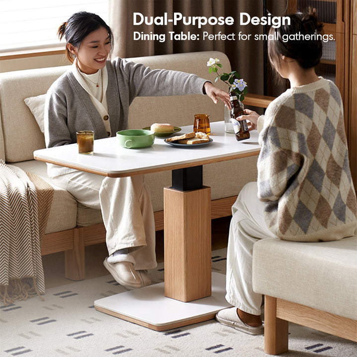 Minimalist Oak Wood Sintered Stone Height Adjustable Coffee Table LINO