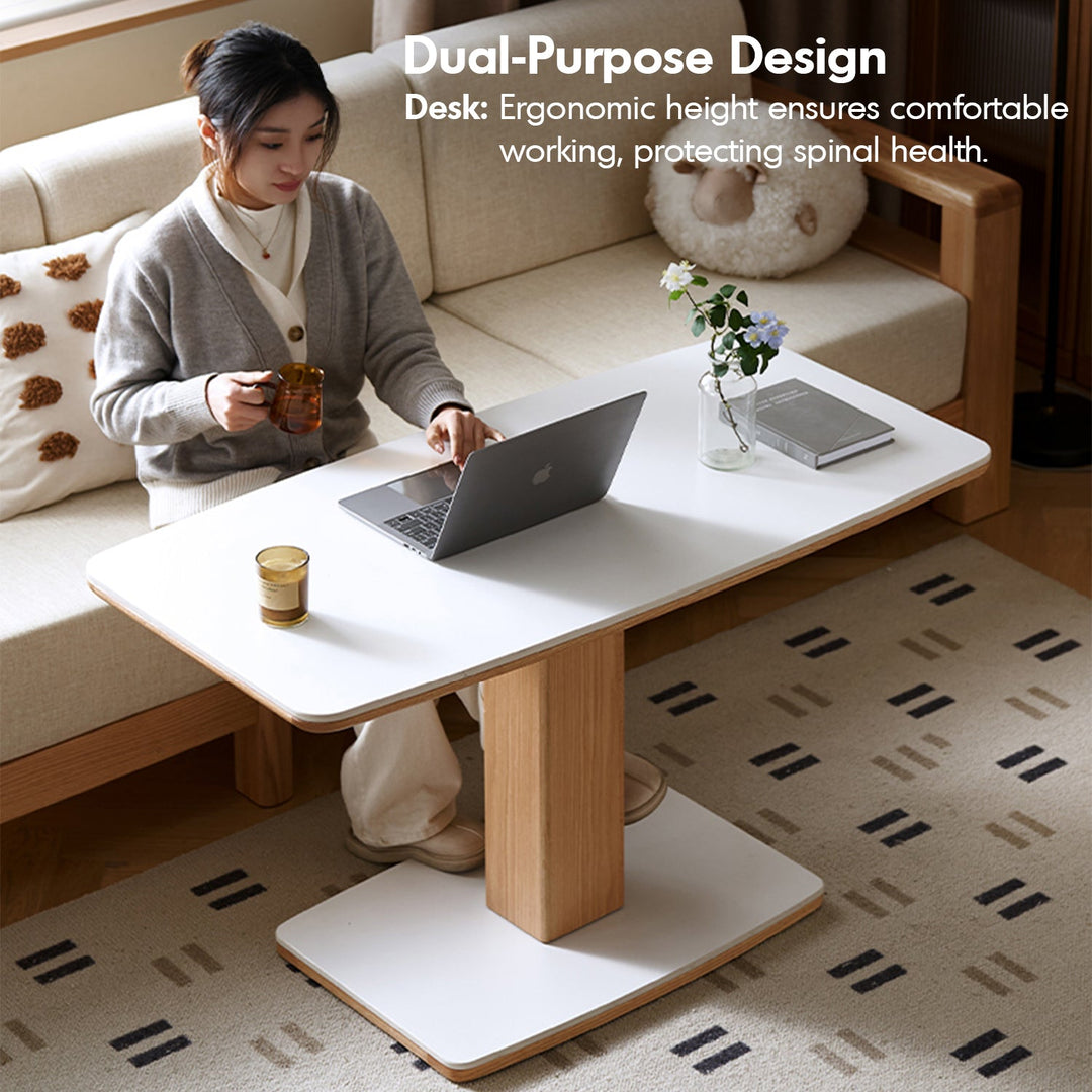 Minimalist Oak Wood Sintered Stone Height Adjustable Coffee Table LINO