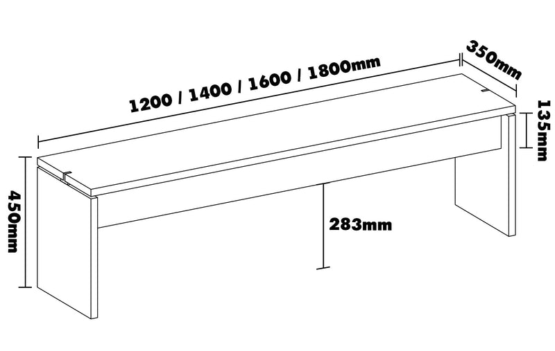 Minimalist Oak Wood Veneer Plywood Dining Bench HORIZON Size Chart
