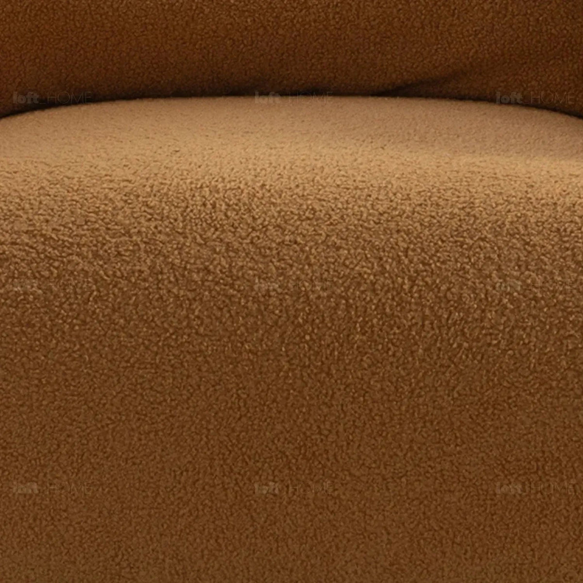 Modern sherpa fabric 1 seater sofa saffron in panoramic view.