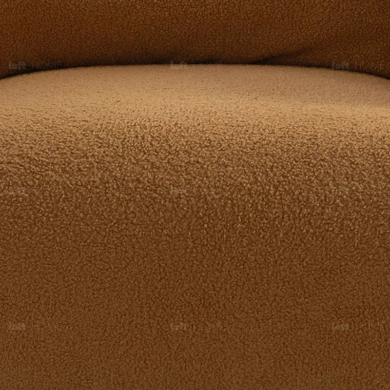 Modern sherpa fabric 1 seater sofa saffron in panoramic view.