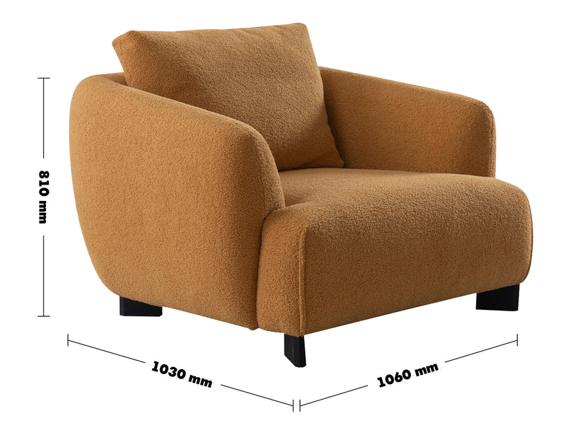 Modern Sherpa Fabric 1 Seater Sofa SAFFRON Size Chart