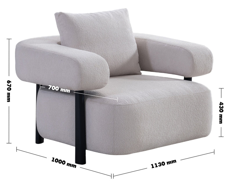 Modern Sherpa Fabric 1 Seater Sofa SIMPLICITY Size Chart