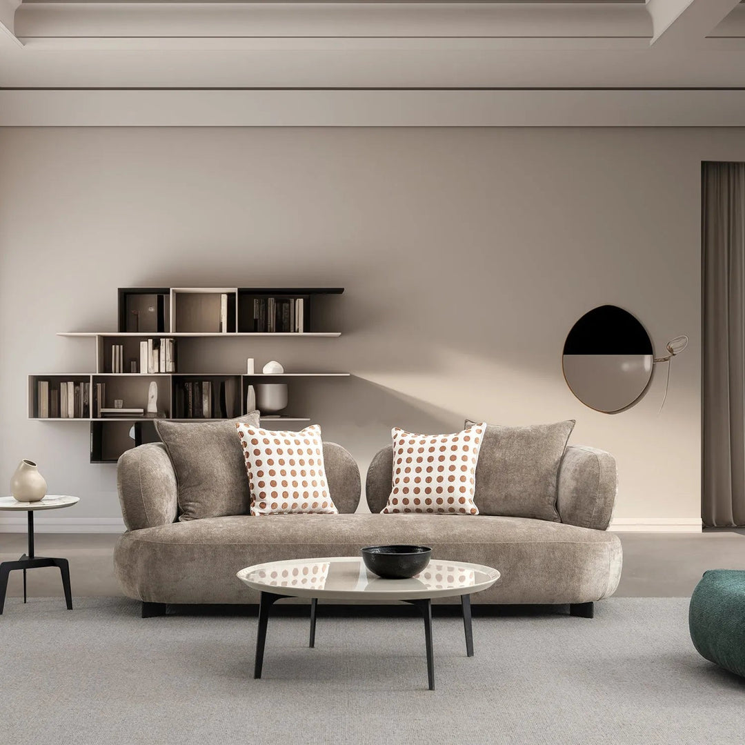 Cream sherpa fabric 3 seater sofa calyx primary product view.