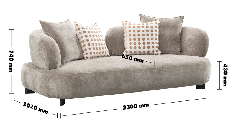 Cream Sherpa Fabric 3 Seater Sofa CALYX Size Chart