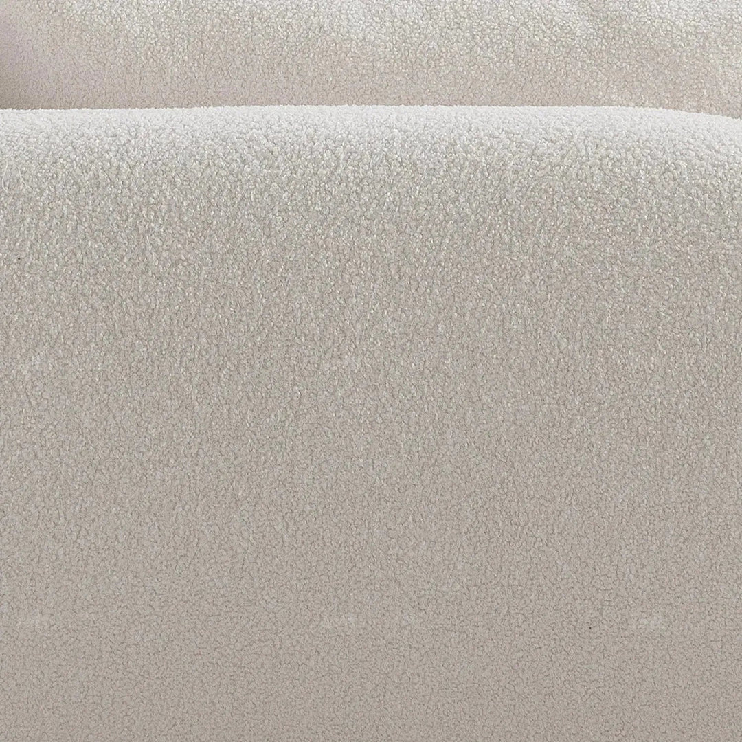 Modern sherpa fabric 5 seater sofa saffron in panoramic view.