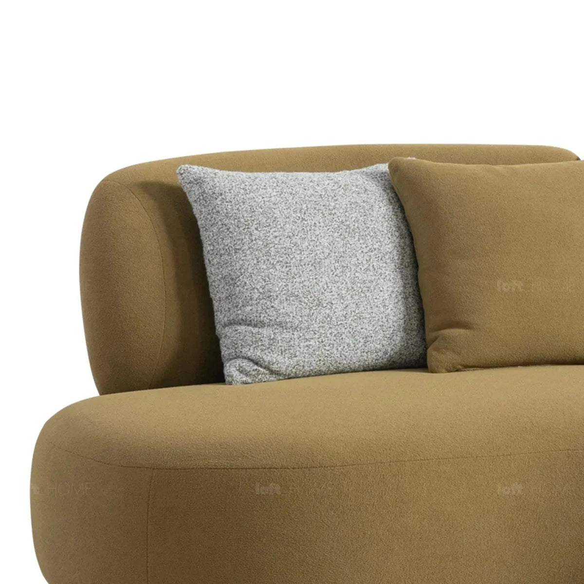 Cream sherpa fabric 5 seater sofa arch with context.
