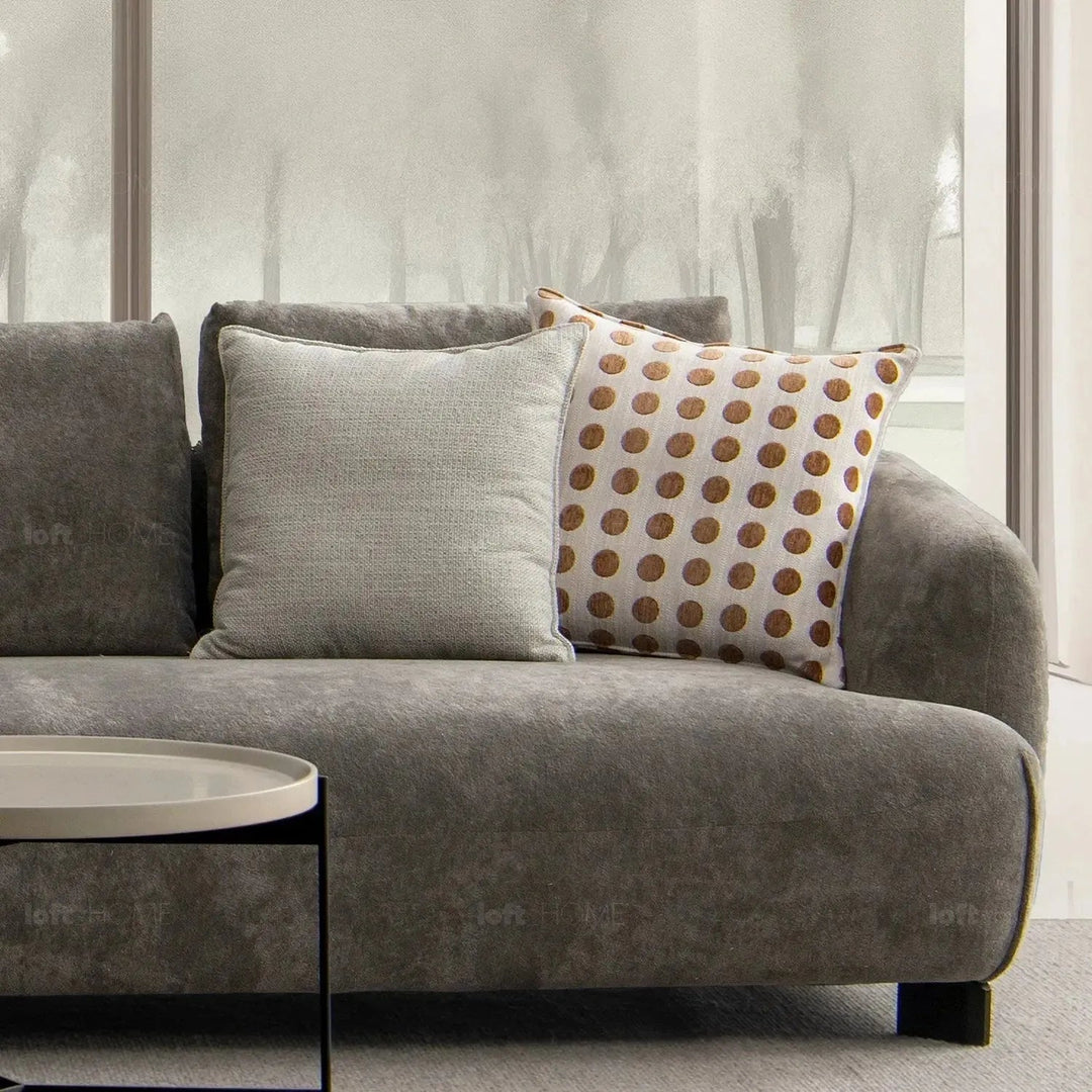 Modern sherpa fabric 5 seater sofa grand in still life.