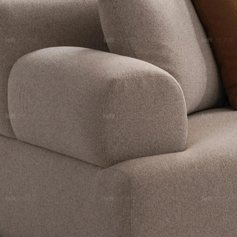 Minimalist sherpa fabric 4 seater sofa noble in panoramic view.