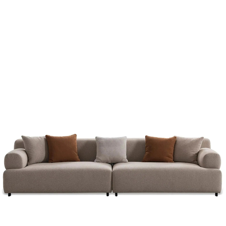 Minimalist sherpa fabric 4 seater sofa noble in white background.