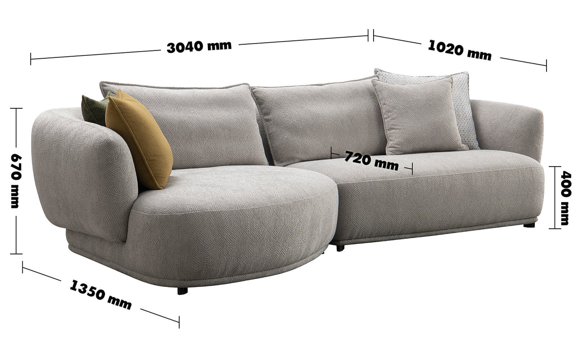 Modern Sherpa Fabric L Shape Sectional Sofa GRANITOVA 3+L Size Chart