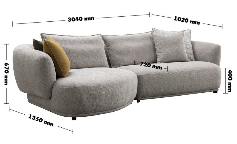 Modern Sherpa Fabric L Shape Sectional Sofa GRANITOVA 3+L Size Chart