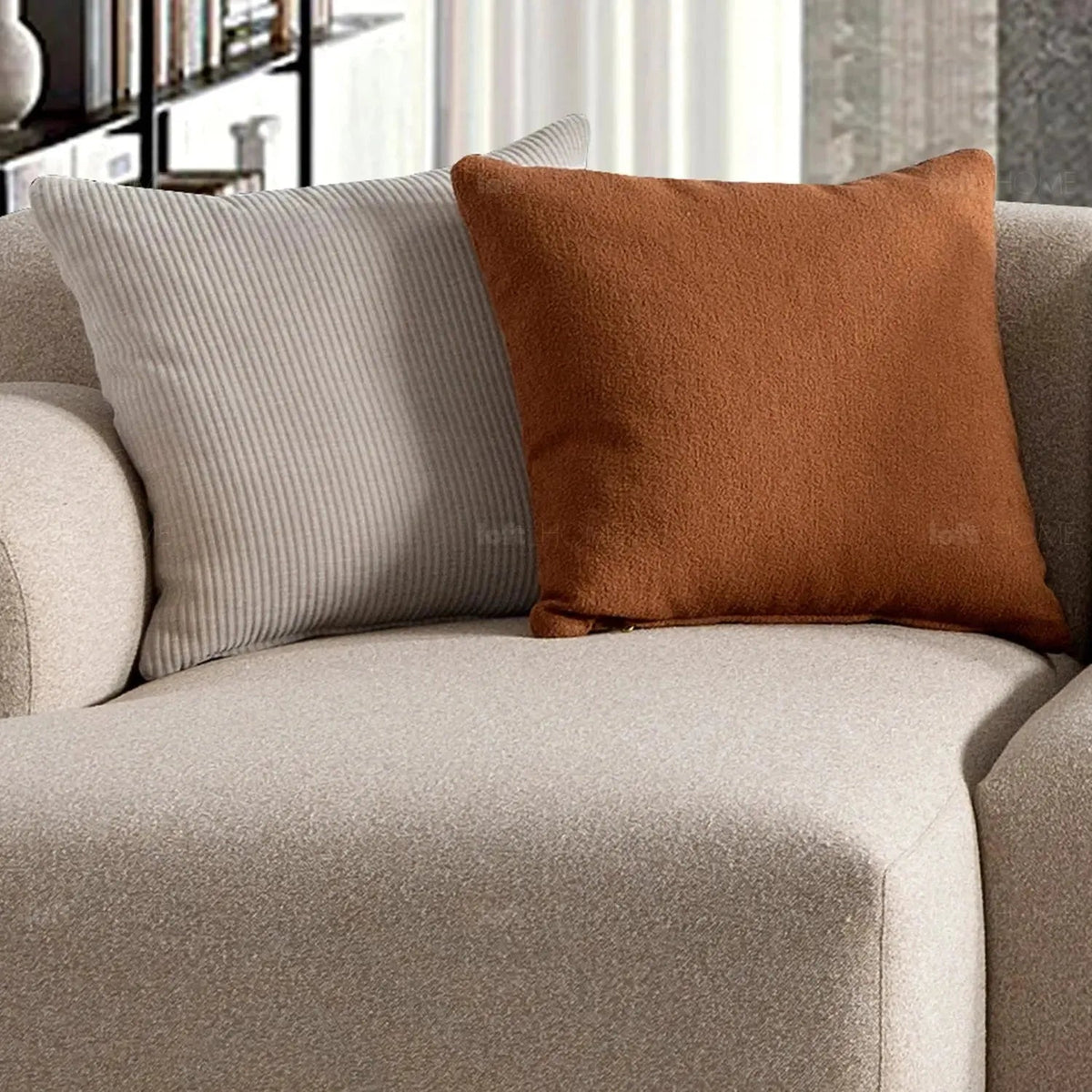 Minimalist sherpa fabric l shape sectional sofa noble 4+l in close up details.