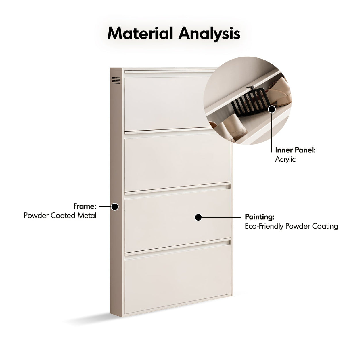 Bauhaus Steel Shoe Cabinet SLIM Material Details Chart