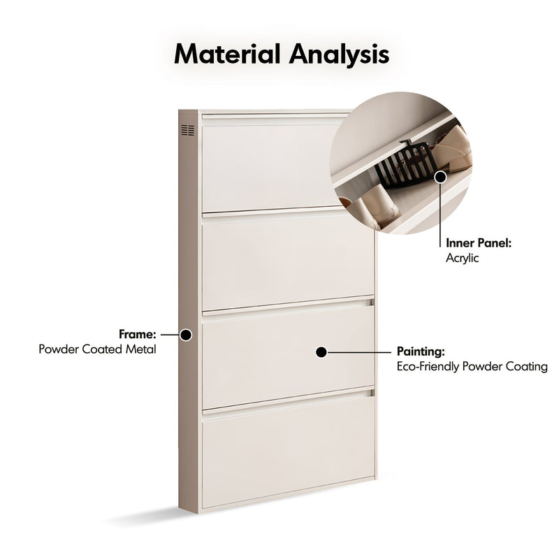 Bauhaus Steel Shoe Cabinet SLIM Material Details Chart
