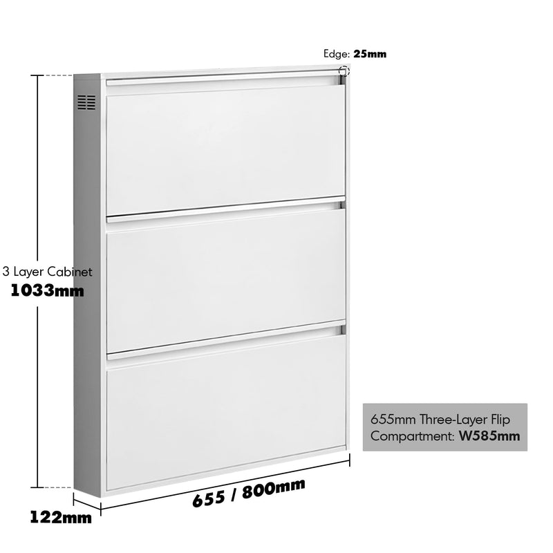 Bauhaus Steel Shoe Cabinet SLIM Size Chart