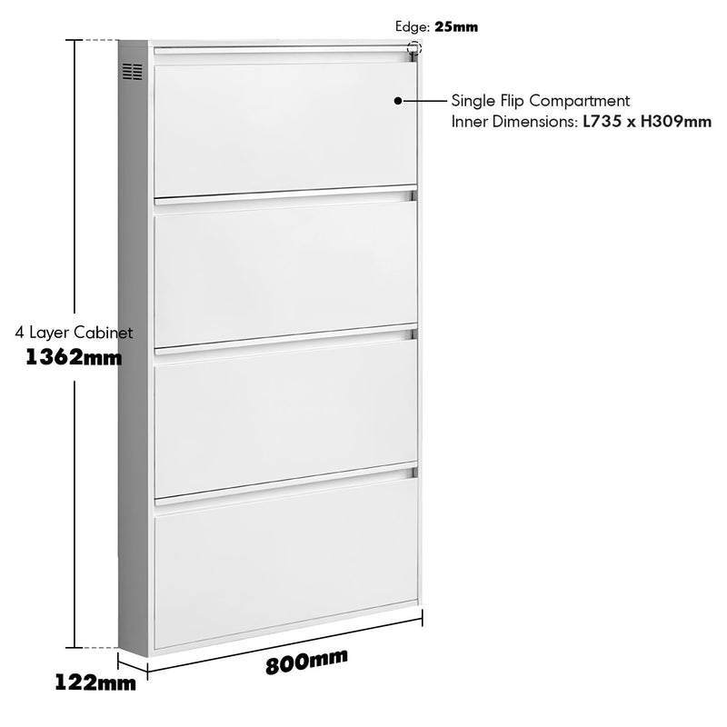 Bauhaus Steel Shoe Cabinet SLIM Size Chart_2