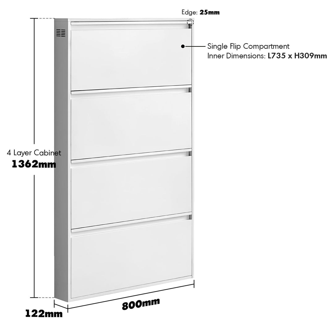 Minimalist steel shoe cabinet slim color swatches.