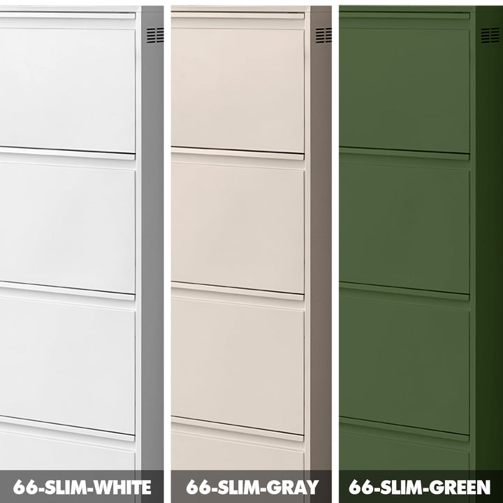 Bauhaus steel shoe cabinet slim material variants.