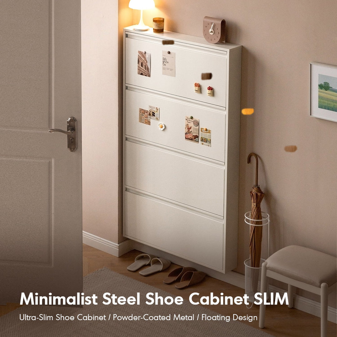 Bauhaus steel shoe cabinet slim in real life style.